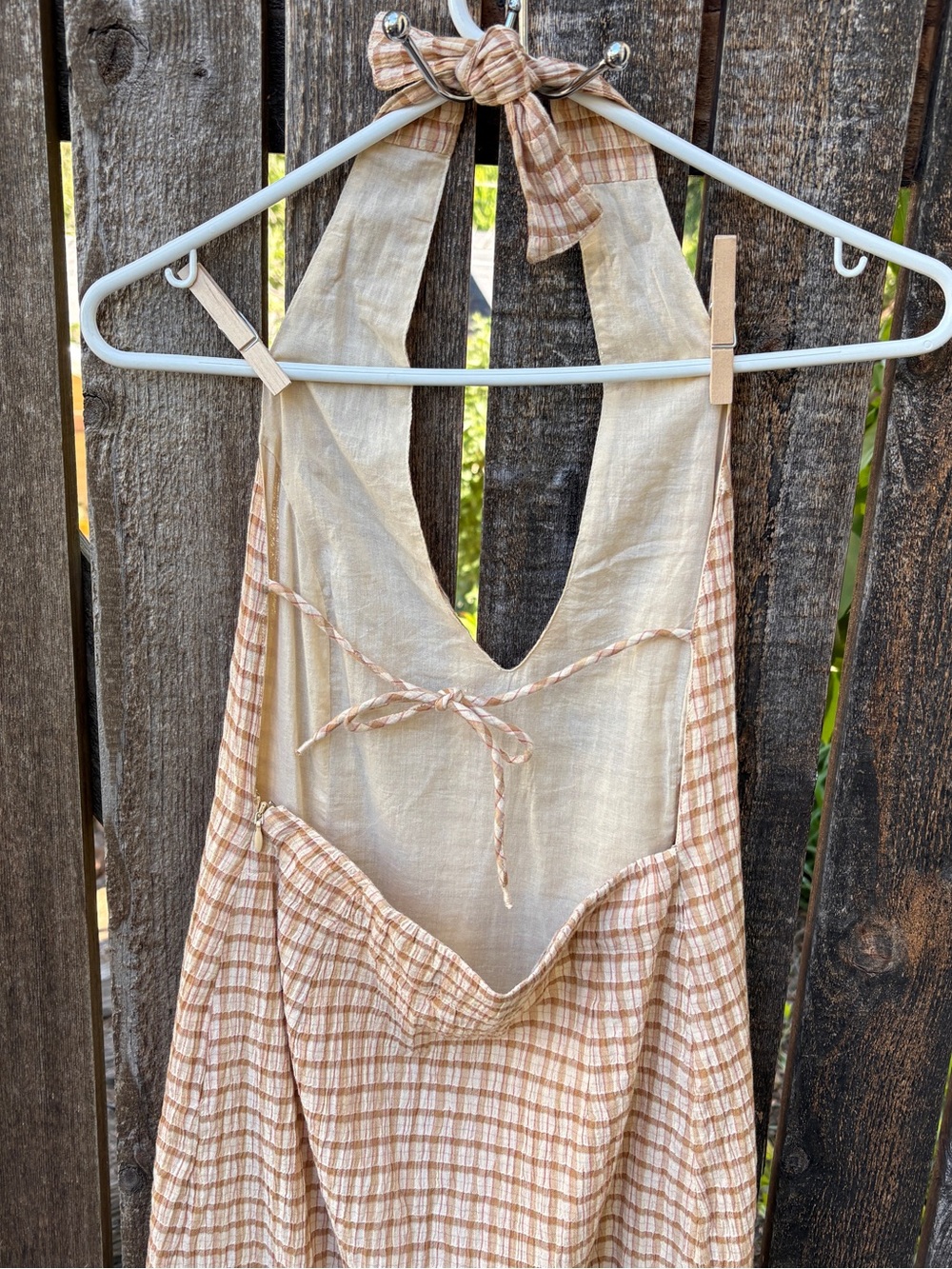 Paloma Wool Rosa Gingham Halter Dress NWOT In Cream & Brown Sz S - Picture 5 of 15